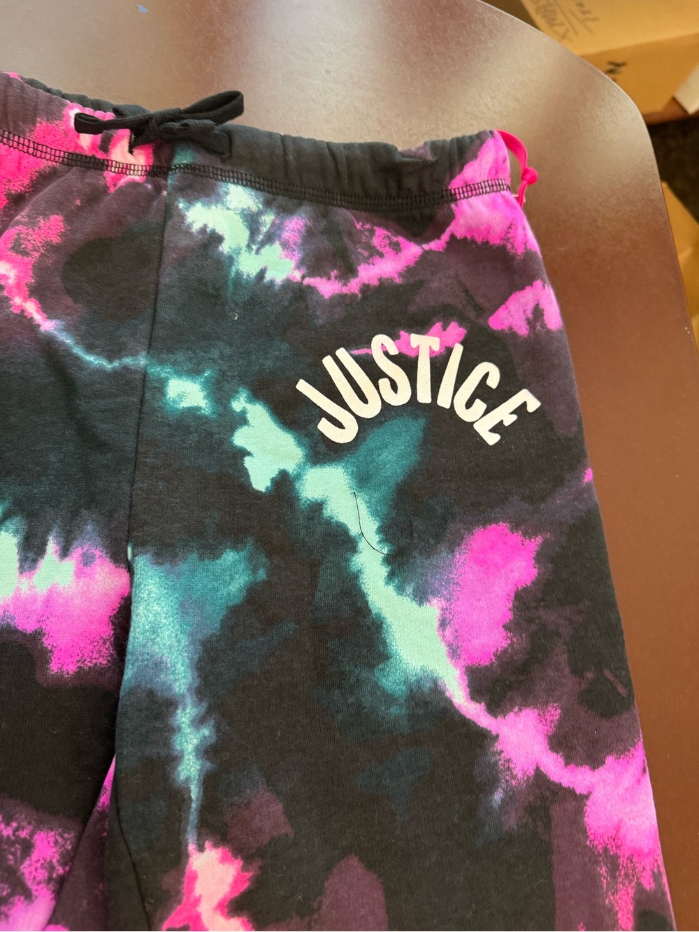 Justice Black Tie-Dye Joggers with Pink & Teal Accents
